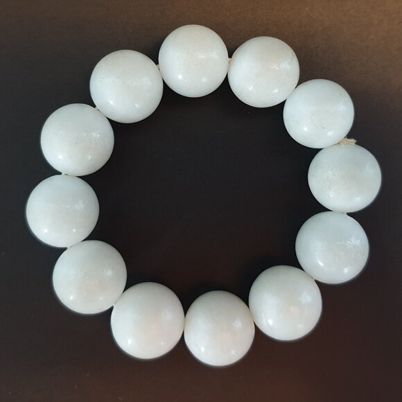 Rare Vintage Natural White Nephrite Jade Bead Bracelet – 20mm Beads, 107.12g - Picture 1 of 12